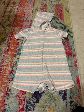 Carter's Gray and Peach Striped Hooded Baby One-Piece